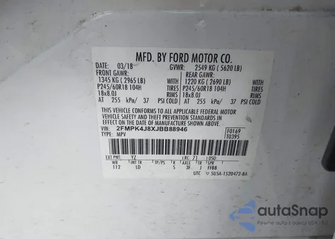 2018 Ford Edge Sel из США, поврежденный, VIN 2FMPK4J8XJBB88946